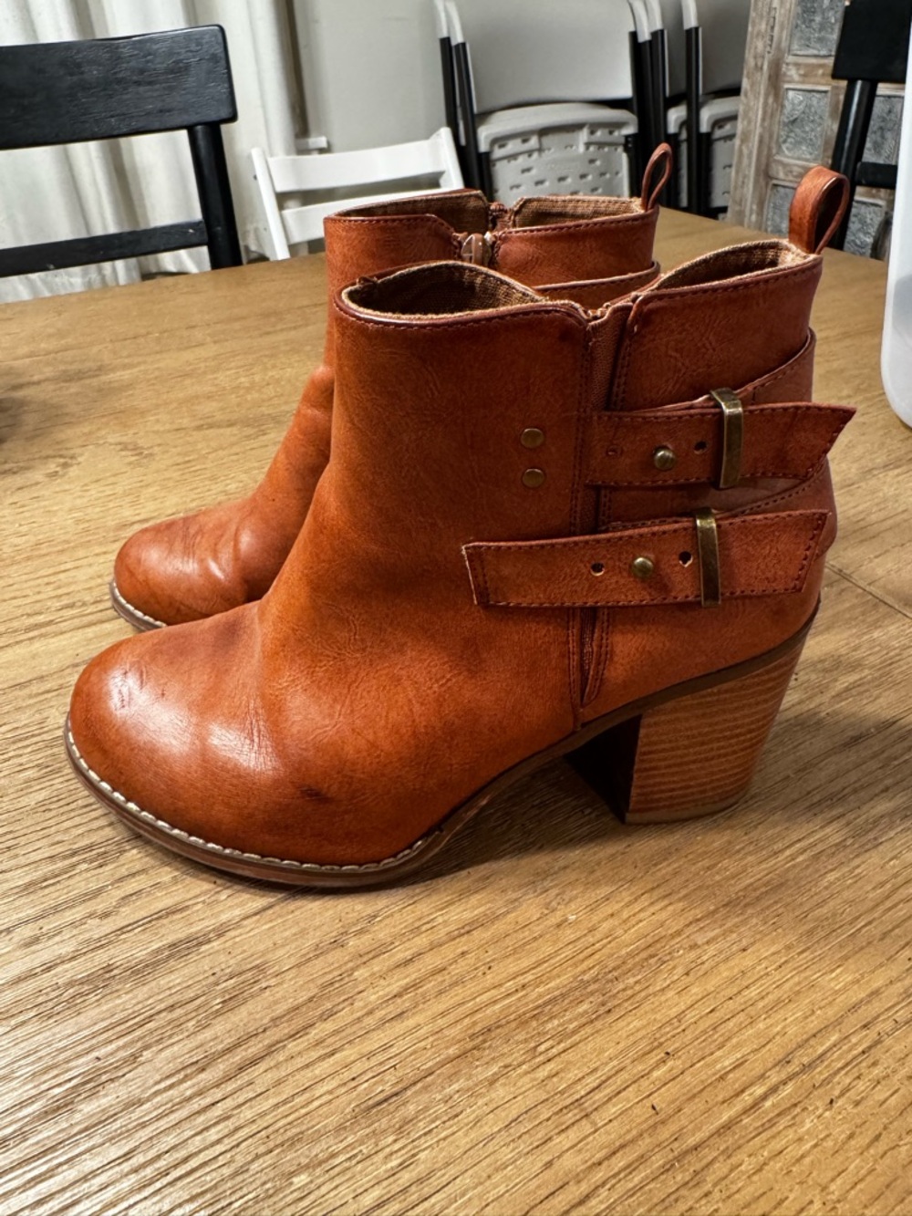 torrid Cognac Leather Buckle Ankle Boots